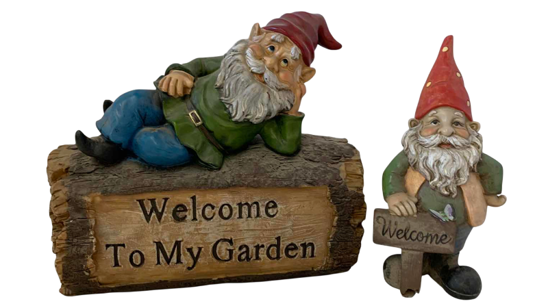 View 1 of PAIR OF GARDEN GNOMES LONGEST 9 1/2” WIDE