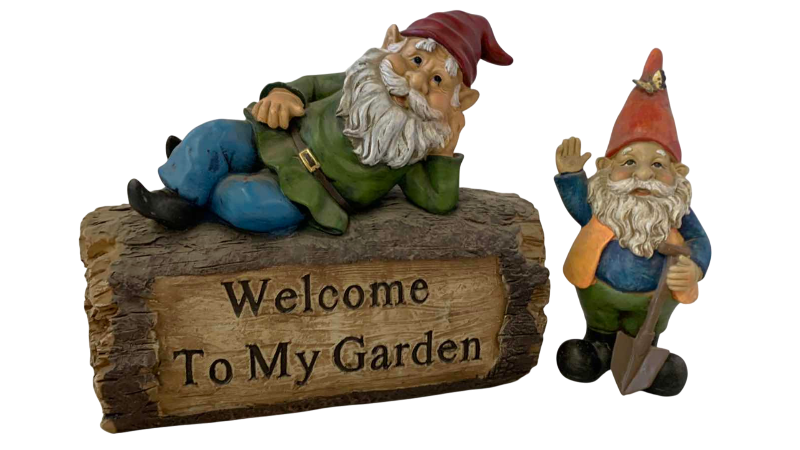 View 1 of PAIR OF GARDEN GNOMES LONGEST 9 1/2” WIDE