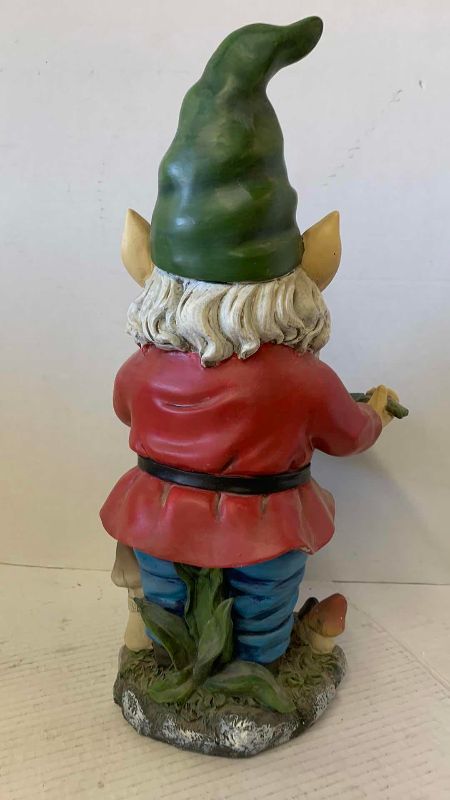 View 2 of GARDEN GNOME HOLDING BIRDFEEDER LEAF 17” TALL