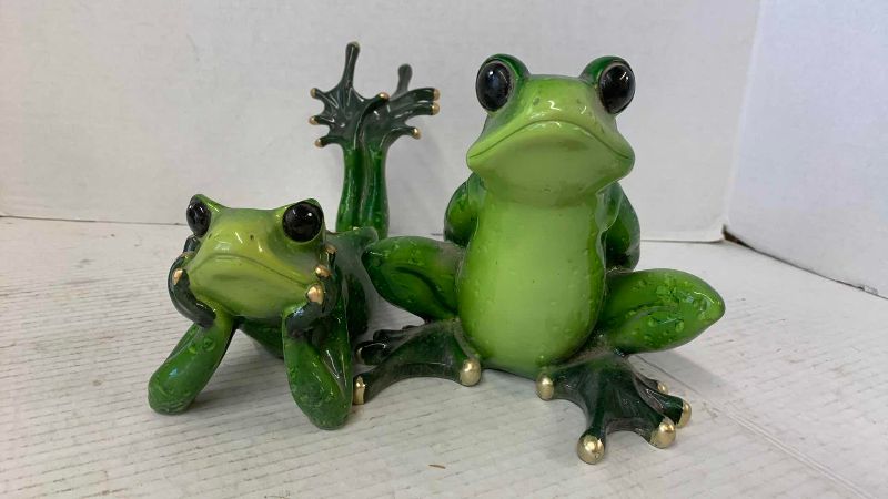 View 2 of PAIR OF CERAMIC FROG BOTTLE WINE HOLDERS LONGEST 10”