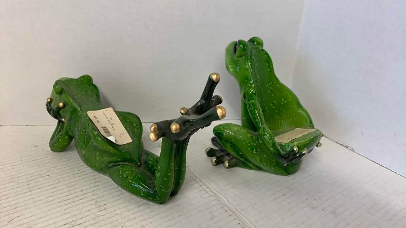View 3 of PAIR OF CERAMIC FROG BOTTLE WINE HOLDERS LONGEST 10”