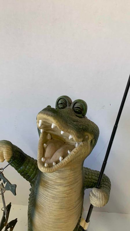 View 2 of RESIN ALLIGATOR HOLDING WELCOME SIGN 30”