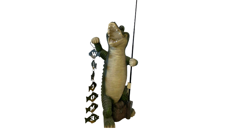 View 1 of RESIN ALLIGATOR HOLDING WELCOME SIGN 30”