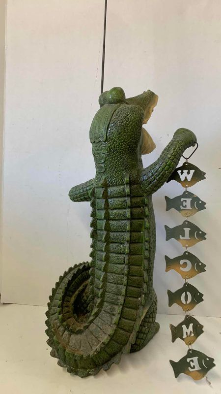 View 4 of RESIN ALLIGATOR HOLDING WELCOME SIGN 30”