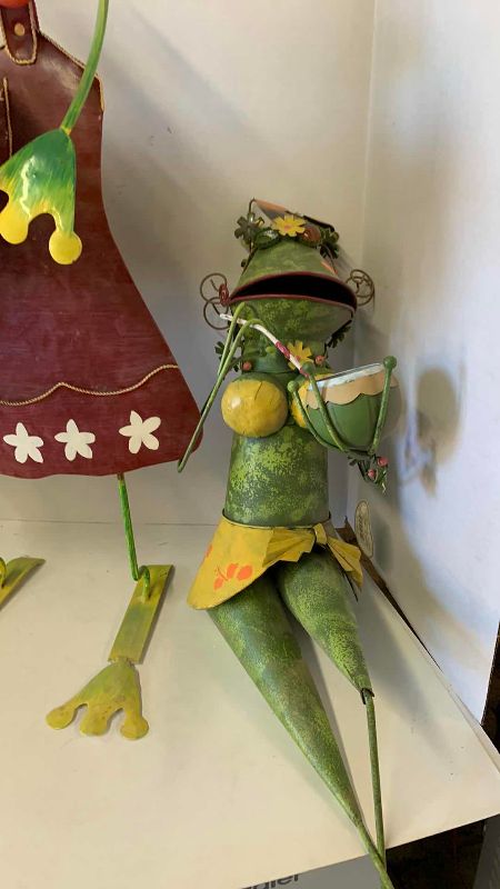 View 4 of THREE METAL FROG PLANT STANDS TALLEST 33”