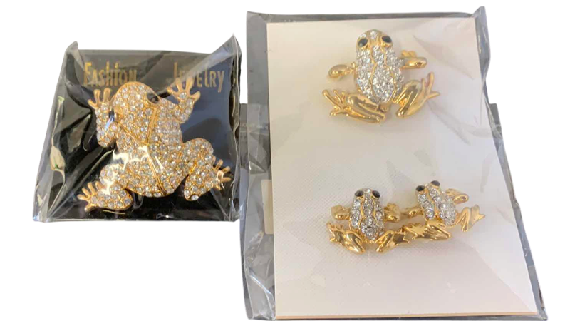 View 1 of TWO FROG RHINESTONE JEWELRY SETS