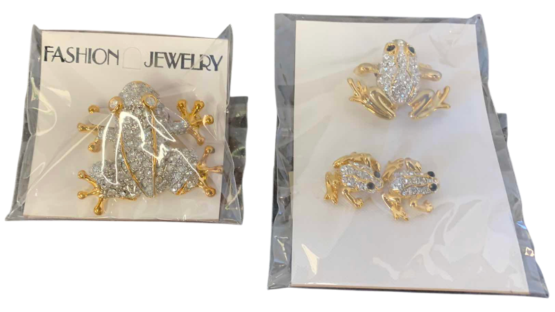 View 1 of TWO FROG RHINESTONE JEWELRY SETS