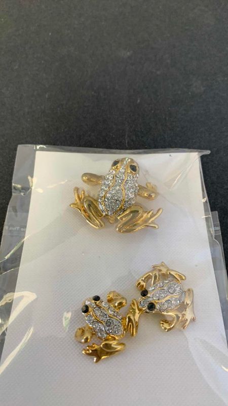 View 2 of TWO RHINESTONE FROG PIECES OF JEWELRY