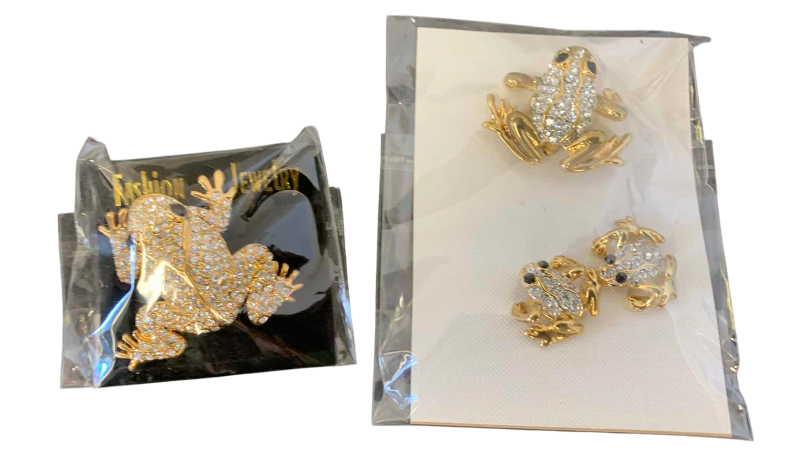 View 1 of TWO RHINESTONE FROG PIECES OF JEWELRY