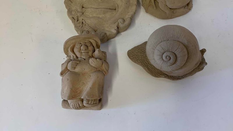 View 3 of FOUR STONE PIECES OF GARDEN DECOR TALLEST IS 8”