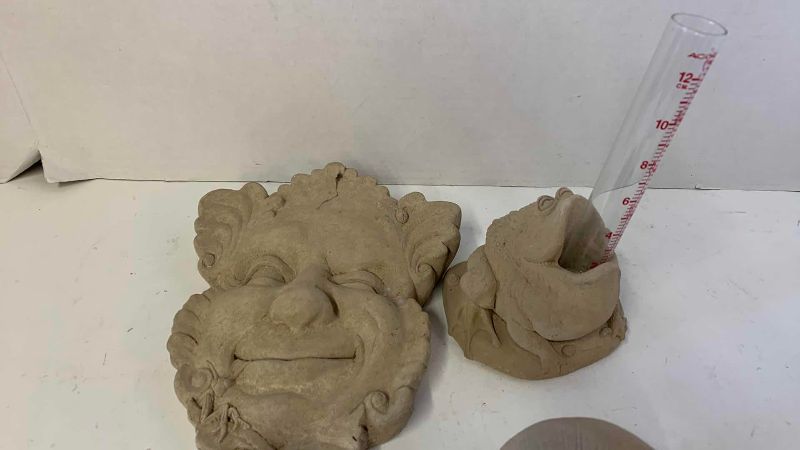 View 2 of FOUR STONE PIECES OF GARDEN DECOR TALLEST IS 8”