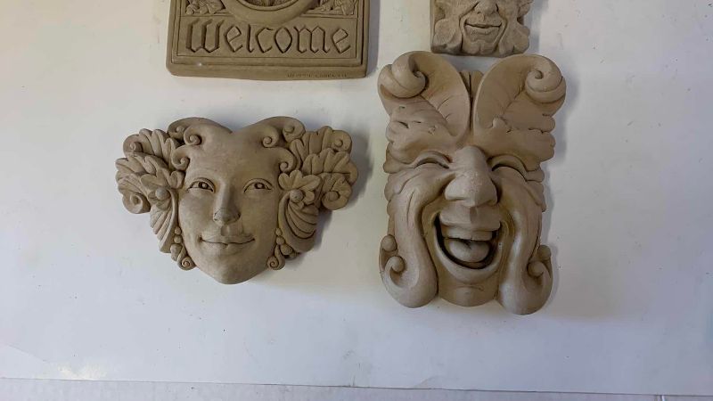 View 3 of FOUR STONE PIECES OF GARDEN DECOR TALLEST IS 7”