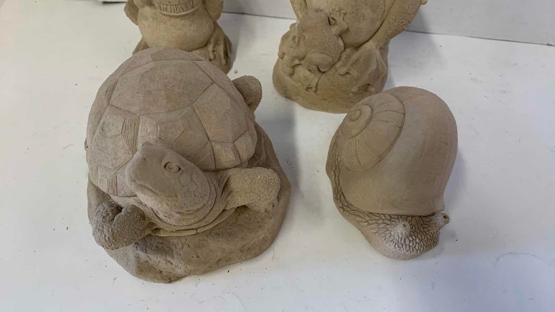 View 3 of FOUR STONE PIECES OF GARDEN DECOR TALLEST IS 8”