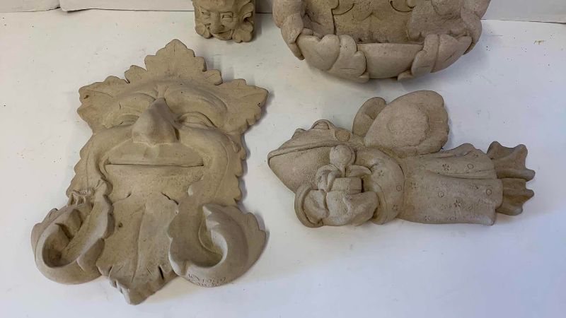 View 3 of FOUR STONE PIECES OF GARDEN DECOR TALLEST IS 9”