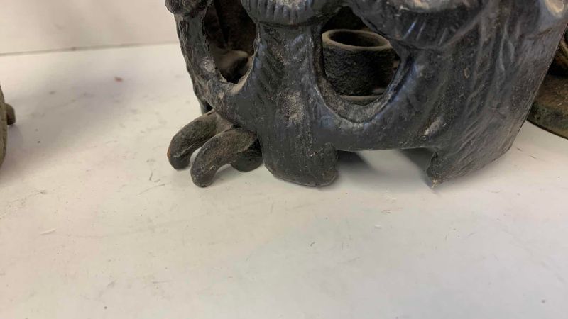 View 4 of THREE METAL CANDLEHOLDERS, TALLEST 10”