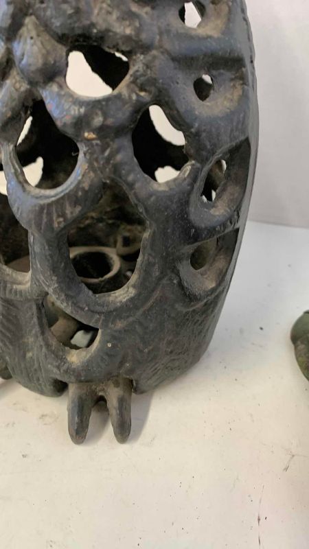 View 3 of THREE METAL CANDLEHOLDERS, TALLEST 10”