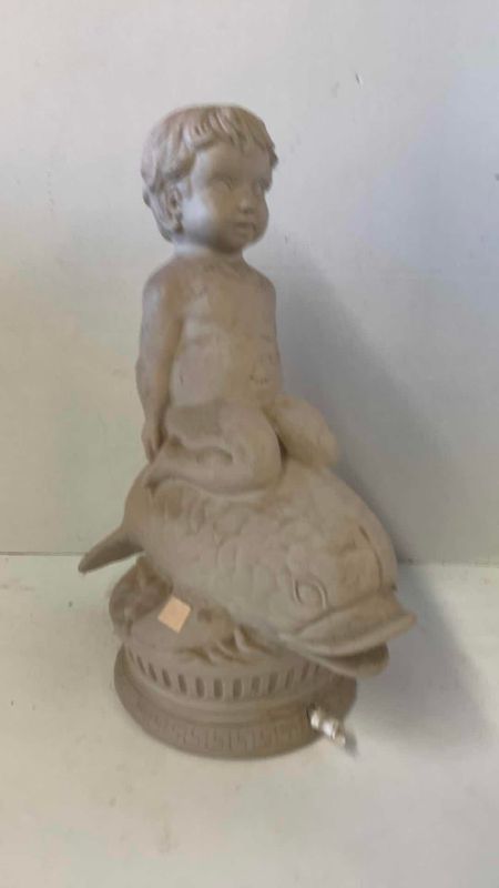 View 2 of RESIN BOY RIDING DOLPHIN FOUNTAIN 16”