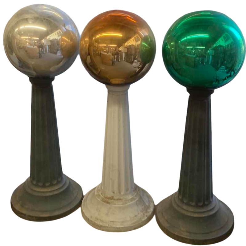 View 1 of THREE PLASTIC GLOBES ON PILLARS 31”