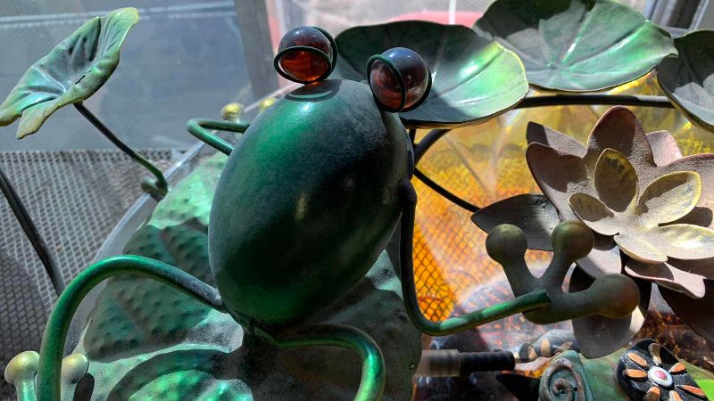 View 2 of FROG WITH GLASS FLORAL INSPIRED WATER BOWL 18” WIDE
