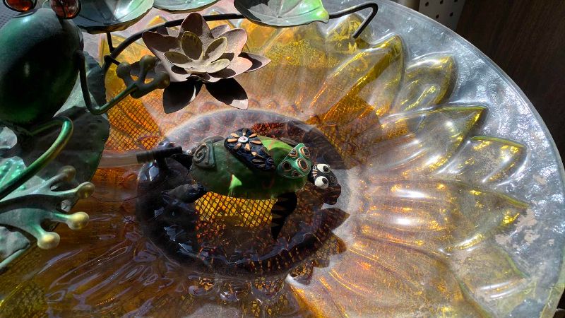 View 3 of FROG WITH GLASS FLORAL INSPIRED WATER BOWL 18” WIDE