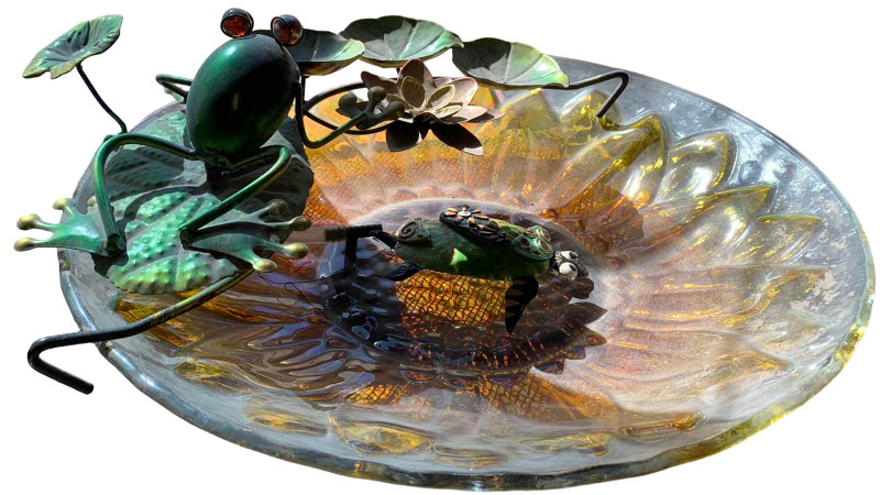 View 1 of FROG WITH GLASS FLORAL INSPIRED WATER BOWL 18” WIDE