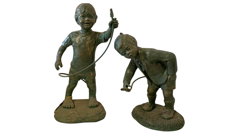 View 1 of PAIR OF RESIN BOY WATER FOUNTAINS 21”
