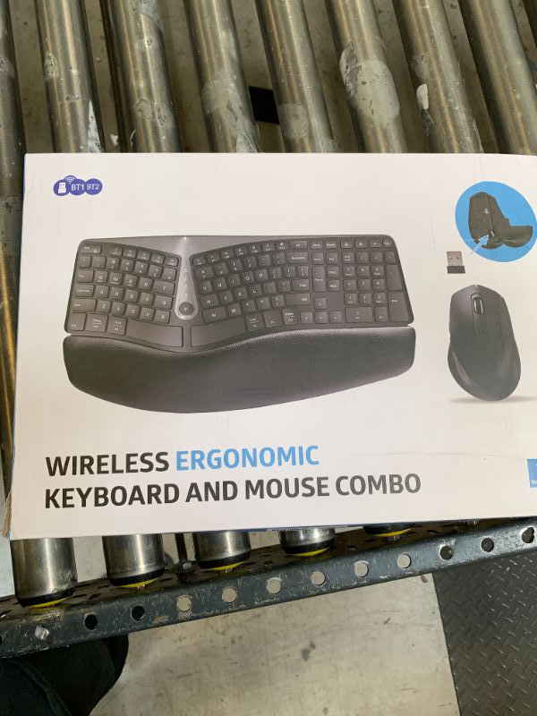 Photo 1 of Ergonomic Wireless Keyboard and Mouse, MK835 Ergo Bluetooth/2.4G Split Design Keyboard Mouse Combo with Cushioned Palm Rest, Multi-Device, Wave Keys, Rechargeable, for Windows/Mac/Android