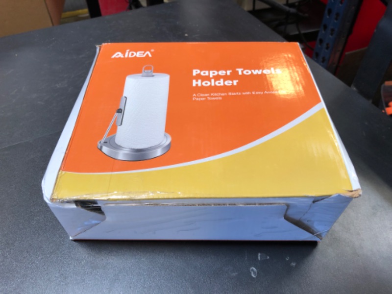 Photo 1 of AIDEA Paper Towel Holder with Spray Bottle, Kitchen Towel Holder for Countertop, Spring Arm for Easy Tear, One-Handed Stainless Steel Paper Towel Dispenser with Weighted Base, Silver