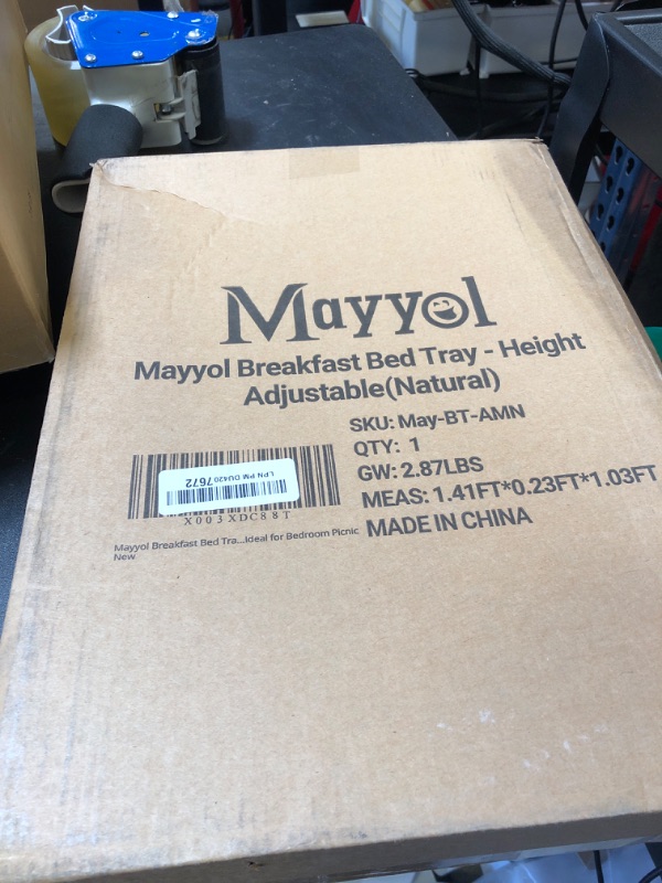 Photo 1 of Mayyol Breakfast Bed Tray for Eating - Raised Food Table Up to 9.5" on Lap Sofa - Adjustable Bamboo Serving Tray - Portable Snack Platter with Folding Legs Ideal for Bedroom Picnic