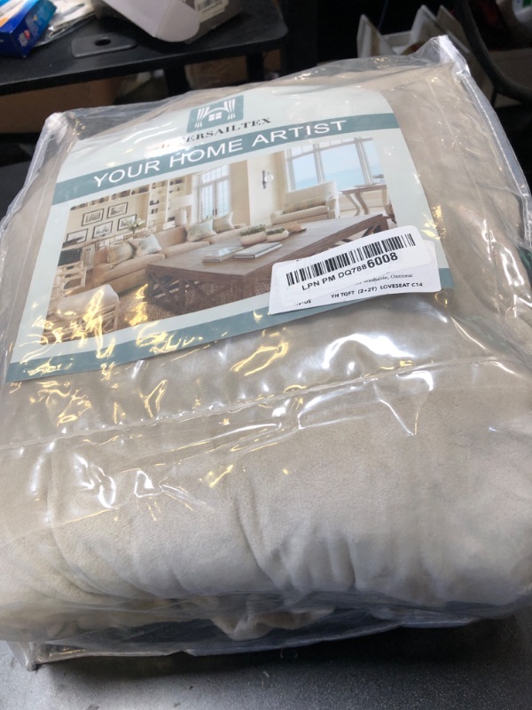 Photo 1 of H.VERSAILTEX Sofa Cover 3 Piece T Cushion Loveseat Slipcovers Thick Velvet Couch Cover Stretch T Cushion Sofa Covers for 2 Cushion Couch with 2 Individual T Cushion Covers Washable, Oatmeal
