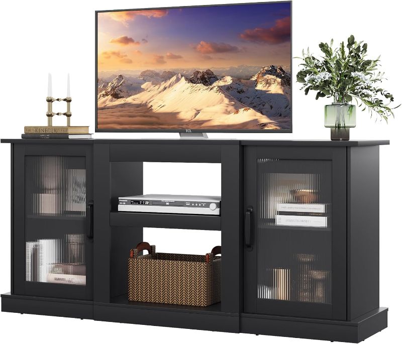 Photo 1 of  TV Stand for 65 inch TV, TV Console Cabinet with Storage, Open Shelves Entertainment Center for Living Room and Bedroom, Black