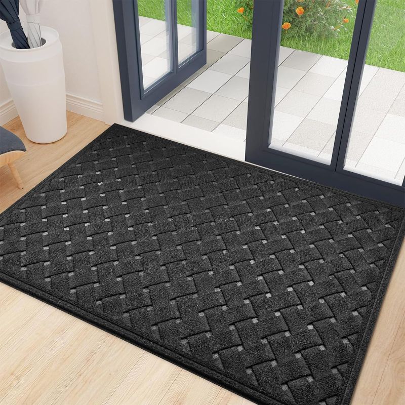 Photo 1 of Door Mats, All-Season Non Slip Welcome Doormat for Outdoor Indoor, Heavy Duty Absorbent Dirt Trapper Low-Profile Floor Mat for Entryway, Patio, Garage, Easy to Clean, 35 x 59 Inch, Black