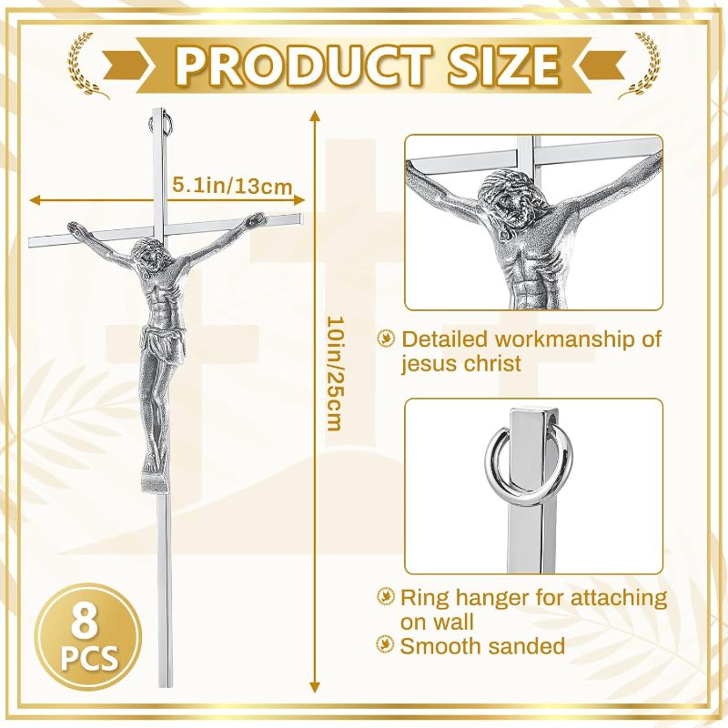 Photo 1 of 1pc Leinuosen Metal Crucifix Wall Cross 10 Inch Catholic Slender Metal Crosses Wall Decor for Home Decor Hanging Jesus(Silver)