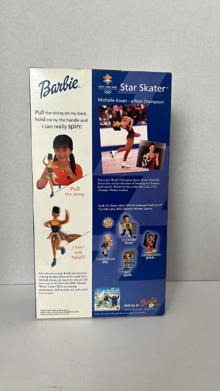 Photo 1 of 2002 WINTER OLYMPICS MICHELLE KWAN STAR SKATER BARBIE 7” X 2.5” H 13” 