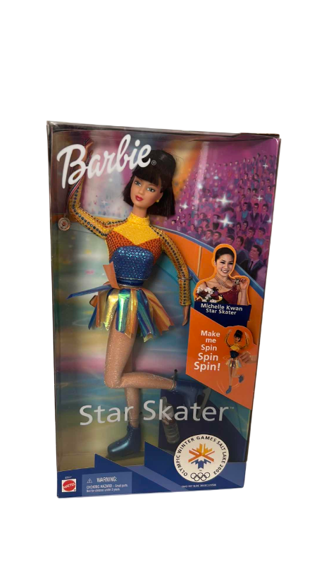 Photo 1 of 2002 WINTER OLYMPICS MICHELLE KWAN STAR SKATER BARBIE 7” X 2.5” H 13”