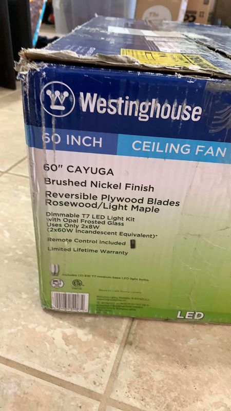 Photo 1 of WESTINGHOUSE SMART WI-FI CAYUGA 60” BRUSHED NICKEL CEILING FAN WITH LED LIGHTS 