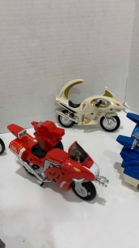 Photo 1 of 5-VINTAGE MIGHTY MORPHIN POWER RANGERS MOTORCYCLES AND MOTORCYCLES WITH SIDE CARS