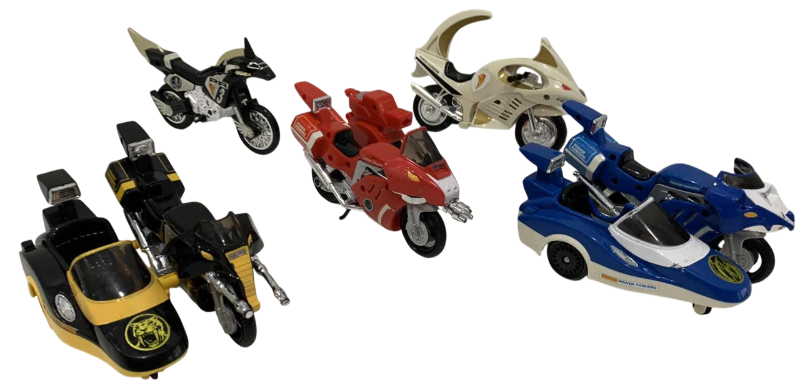 Photo 1 of 5-VINTAGE MIGHTY MORPHIN POWER RANGERS MOTORCYCLES AND MOTORCYCLES WITH SIDE CARS