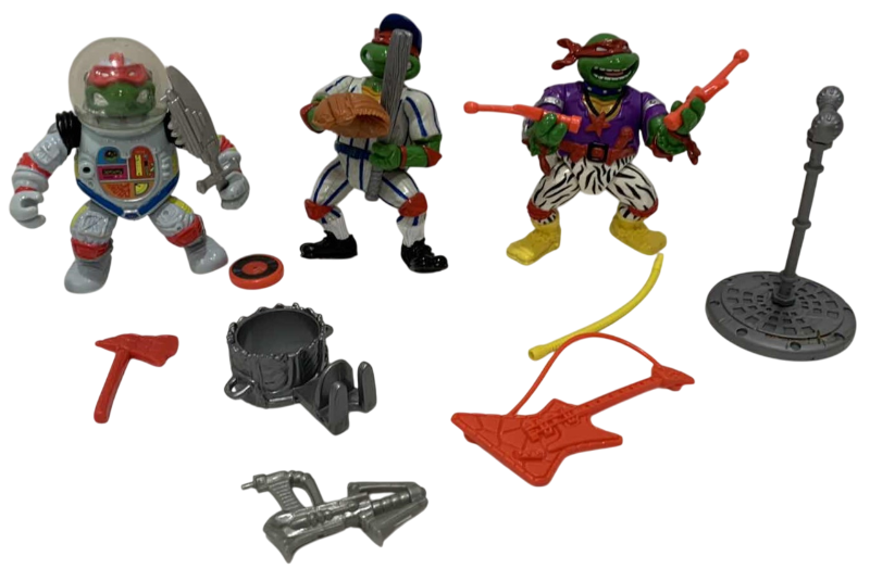 Photo 1 of 3-VINTAGE TEENAGE NINJA MUTANT TURTLES: SLAMMIN RAPH, SPACE CADET RAPH, AND HEAVY METAL RAPH