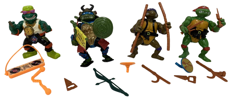 Photo 1 of 4-VINTAGE TEENAGE NINJA MUTANT TURTLES: RAPPIN MIKE, LEO THE SEWER SAMURAI, DONATELLO, AND RAPHAEL
