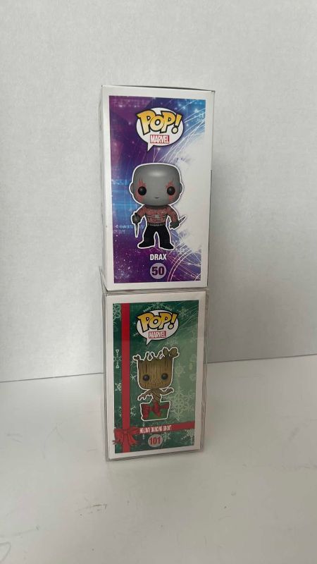 Photo 1 of FUNKO POP GUARDIANS OF THE GALAXY DRAX AND HOLIDAY DANCING GROOT #50 #101 NEW IN BOX