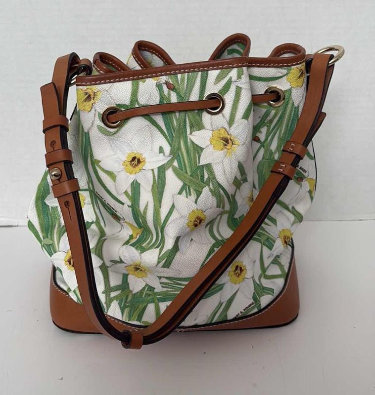 Photo 1 of DOONEY & BOURKE DRAWSTRING BUCKET BAG DAFFODIL PRINT 12” X 12”