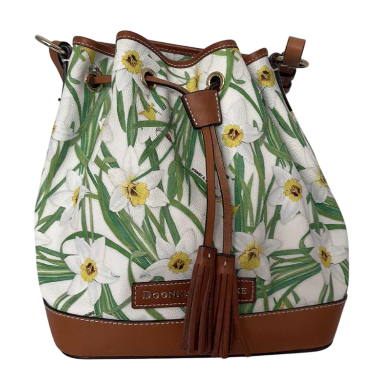 Photo 1 of DOONEY & BOURKE DRAWSTRING BUCKET BAG DAFFODIL PRINT 12” X 12”