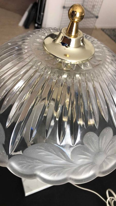 Photo 1 of VINTAGE FROSTED CRYSTAL LAMP 18”