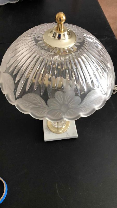Photo 1 of VINTAGE FROSTED CRYSTAL LAMP 18”