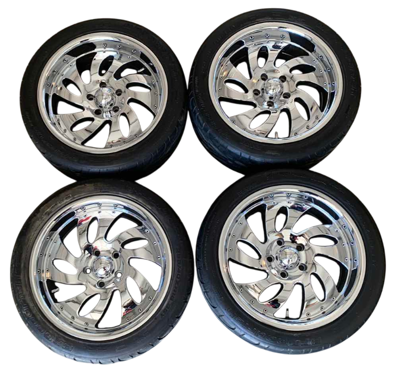 Photo 1 of 4-MB MOTORS CHROME WHEELS 18 X 8.5” BOLT PATTERN 5 X 120.65MM AND BFGOODRICH G-FORCE T/A KDW 255/40ZR18 95Y