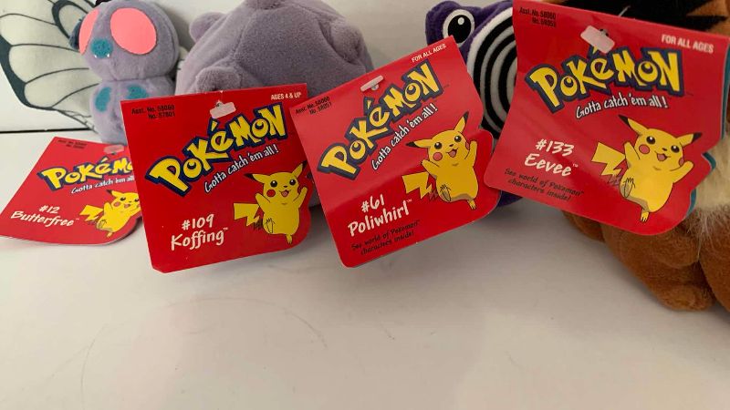 Photo 1 of 4-POKÉMON PLUSH FIGURES: BUTTERFREE, KOFFING, POLIWHIRL, AND EEVEE