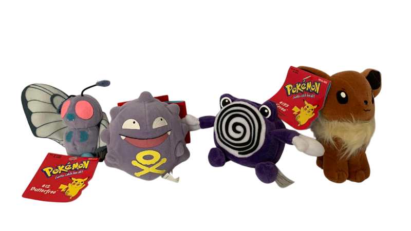 Photo 1 of 4-POKÉMON PLUSH FIGURES: BUTTERFREE, KOFFING, POLIWHIRL, AND EEVEE