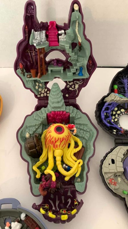 Photo 1 of 4-VINTAGE BLUEBIRD MIGHTY MAX TOYS: PALACE OF POISON DOOM, ARACHNOID SPIDER, SKULL DUNGEON, AND CYCLOPS