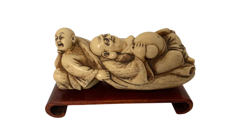 Photo 1 of VINTAGE IVORY RECLINING BUDDAHS FIGURES 5” WIDE